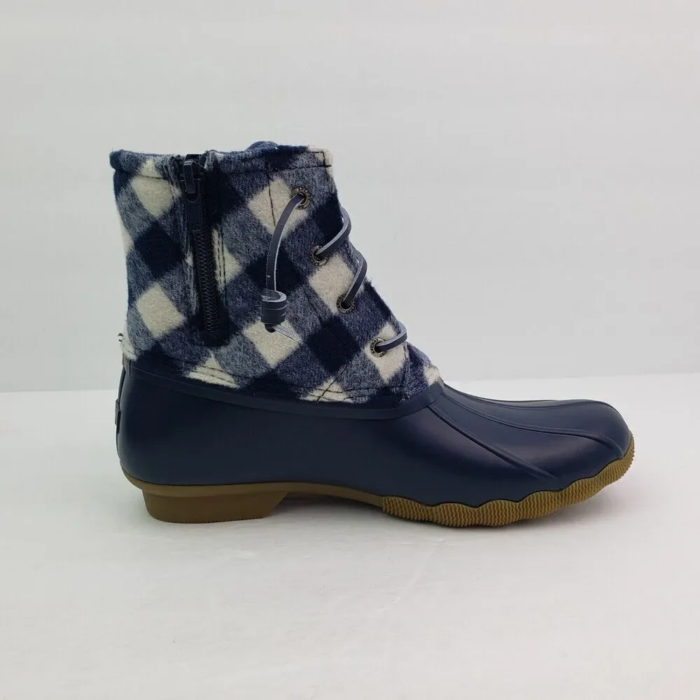 Sperry Top Sider Saltwater Youth Sz 6Y Blue Plaid Wool Waterproof Duck Boots